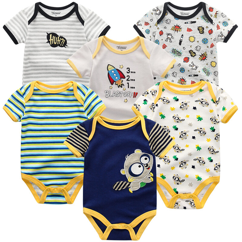 Baby Boy e Girl's Soft Macacões, Roupa recém-nascida Set, Bodysuit Toddler, Kiddiezoom Roupas, Macacão infantil, 0-12M, 100% Algodão, 3 Pcs