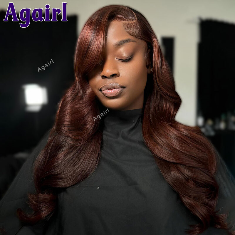 Castanha marrom colorido cabelo humano peruca dianteira do laço para mulheres, pré arrancadas, glueless, onda do corpo, perucas de fechamento de renda, 13X6, 13X4, 200%