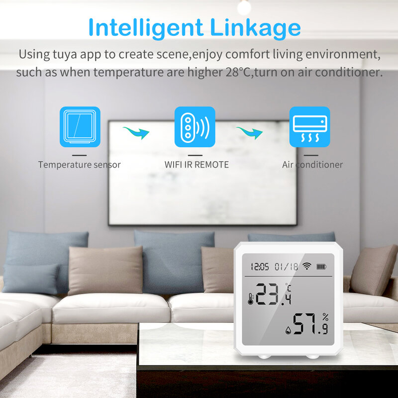 Датчик температуры и влажности с Wi-Fi, умный гигрометр с ЖК-дисплеем и поддержкой Alexa и Google Assistant