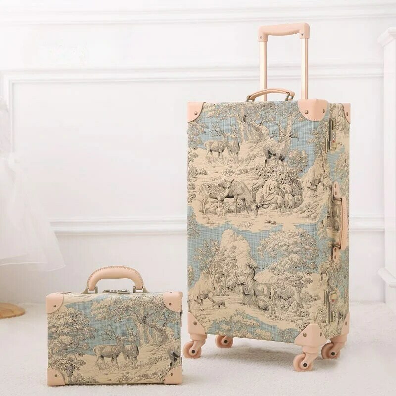 Travel suitcase on wheels luggage set trolley luggage bag Retro Travel Suitcase Set Universal 20 Inch Cabin Rolling Luggage