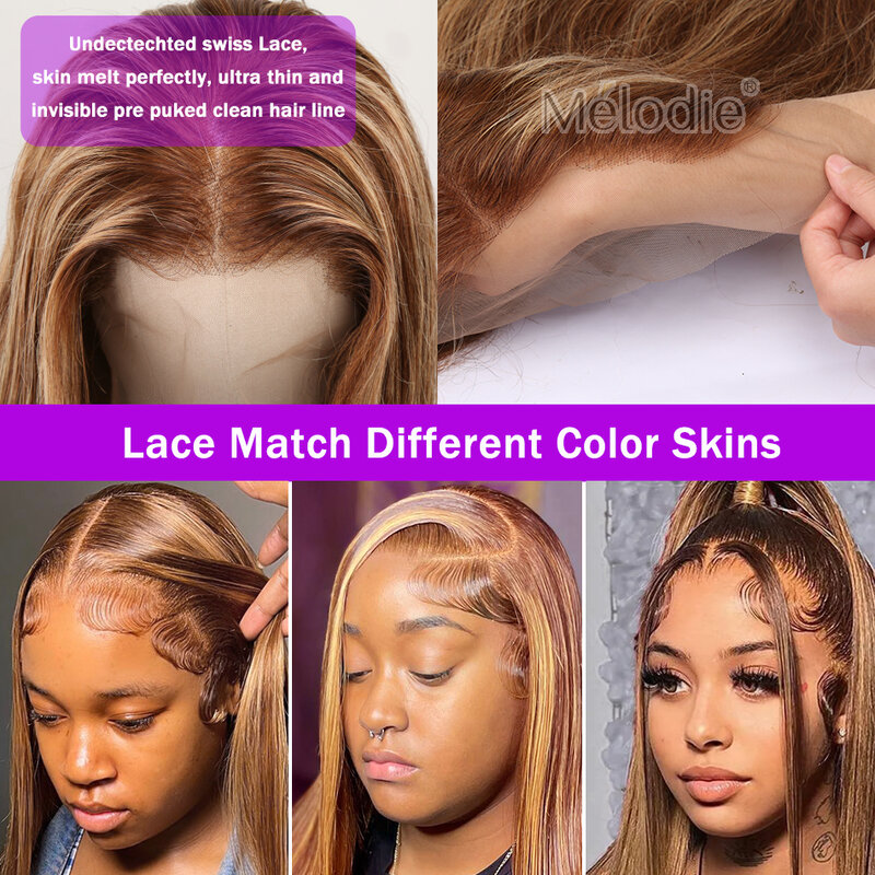 Wig sorot lurus 13x6 bagian renda rambut manusia Ombre coklat madu pirang Brasil 30 inci Wig rambut manusia untuk wanita telah ditanami