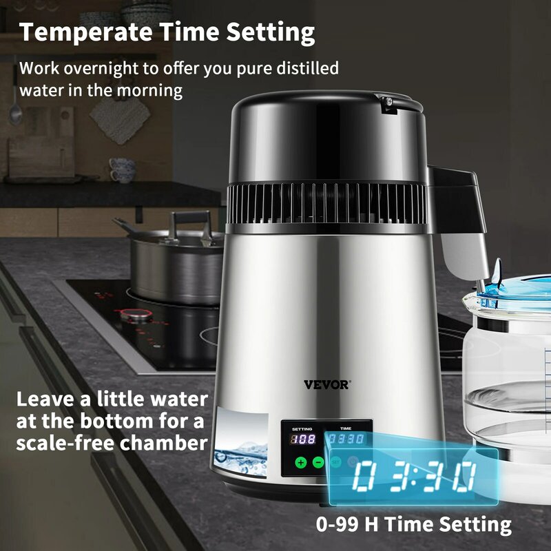 Filtr oczyszczający destylator wody VEVOR 4L 1 L/H dozownik prędkości destylacji butelka do picia zmiękczacz z ekranem dotykowym urządzenie domowe