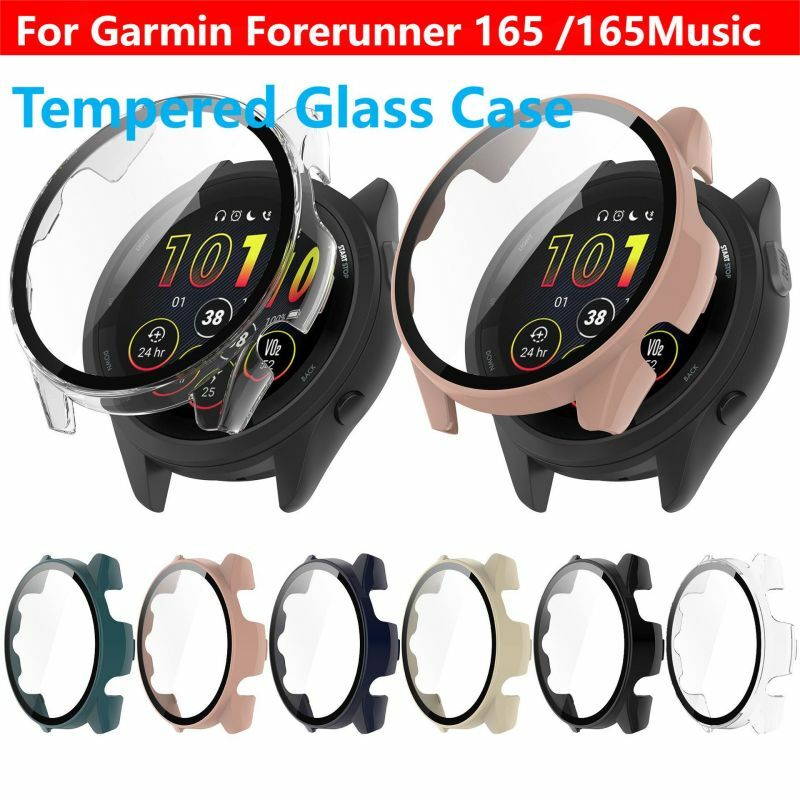 Tempered Glass Case For Garmin Forerunner 165 Music Smart Watch Strap Screen Protector Full Cover Protective Bumper 165M Shell