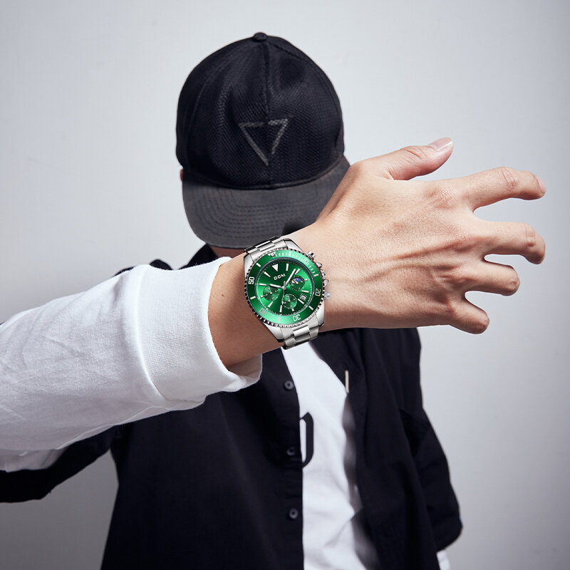 DOM 남성용 방수 쿼츠 시계, 고품질 럭셔리 스테인레스 스틸 시계, M-1698D