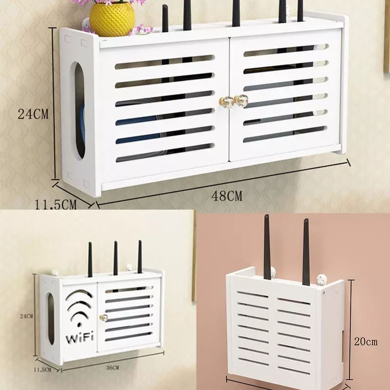 Wall-montado sem fio Router Rack, Caixa de armazenamento Wi-Fi, TV Set-Top Box, Sala Painel, Home Decor