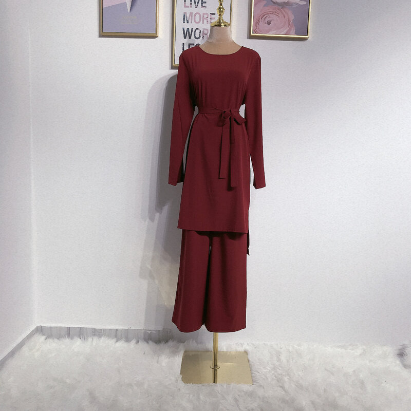 Set busana Muslim Kimono Abaya Ramadan wanita set gaun Lebaran Dubai Turki Islami nyaman 2 potong pakaian wanita