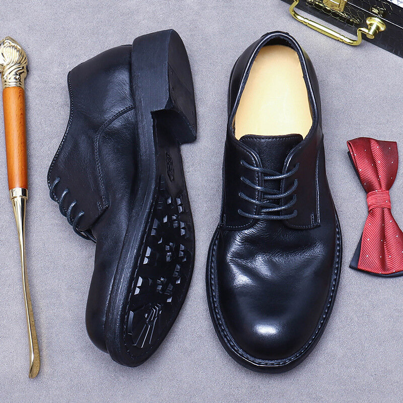 Goodyear Light Luxo sapatos de couro genuíno, cabeça grande, sola redonda, couro britânico, artesanal, novo