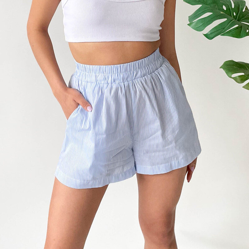 Combhasaki-pantalones cortos holgados de pierna ancha para mujer, bragas informales con bolsillos, cintura ancha, alta elasticidad, Y2K Cleanfit, Verano