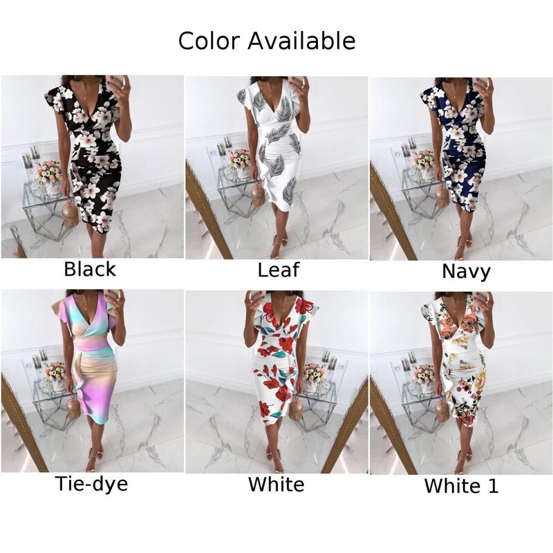 Comfy Fashion Evening Party Dress Bodycon Summer V Neck Breathable Cocktail Daily Durable Elegant Ruffles Sleeve