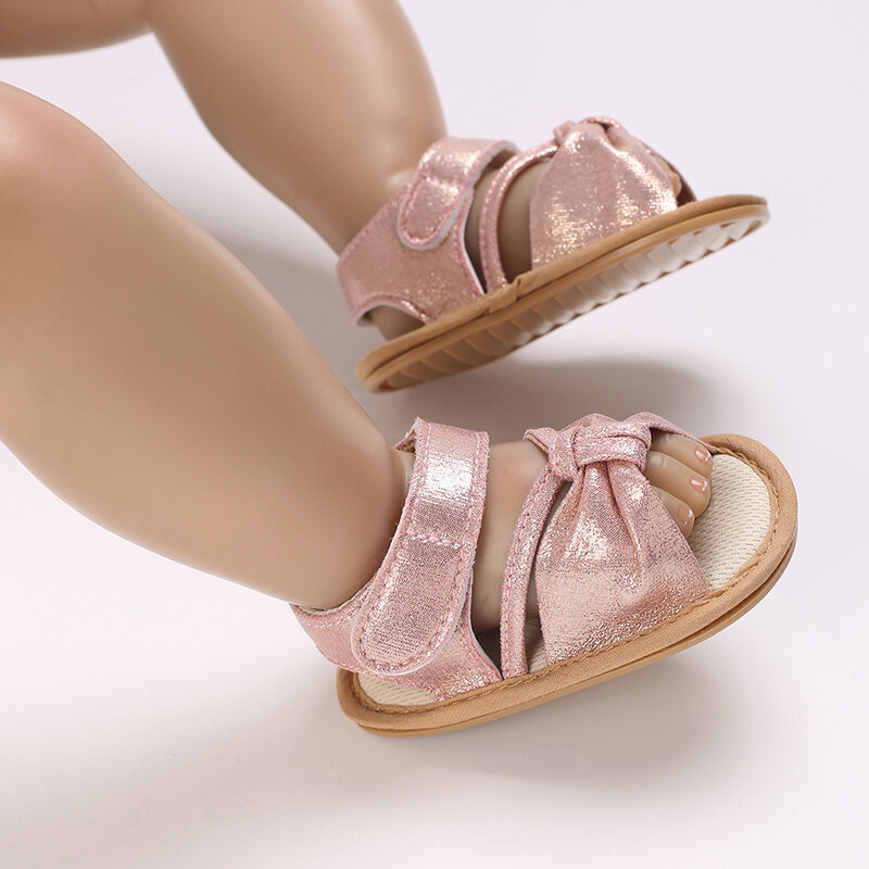 Baby sandały dziewczęce elastyczne brokatowe antypoślizgowe kokardka letnie płaskie buty buty dla małego dziecka na co dzień