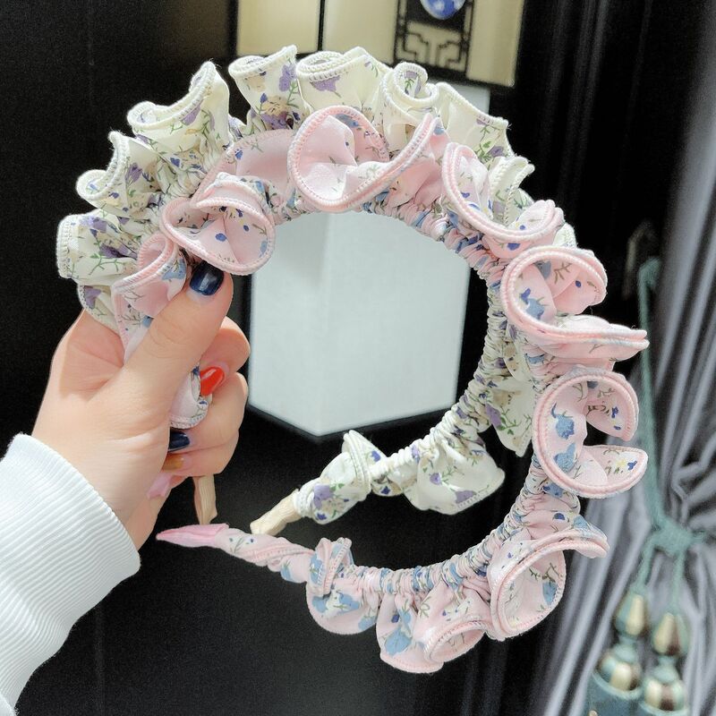 European and American New Hair Accessories Floral Large Intestine Pleated Trendy Headband Large Lace out Personality Hairband