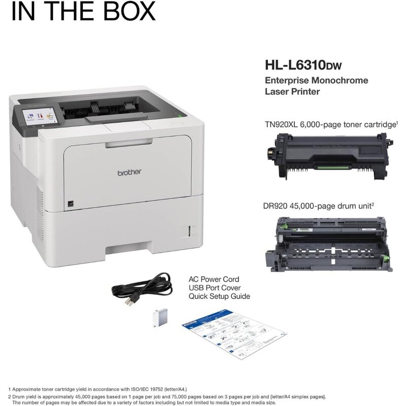 Imprimante laser monochrome d'entreprise HL-L6310DW avec impression à faible coût, mise en réseau sans fil et grande capacité de papier
