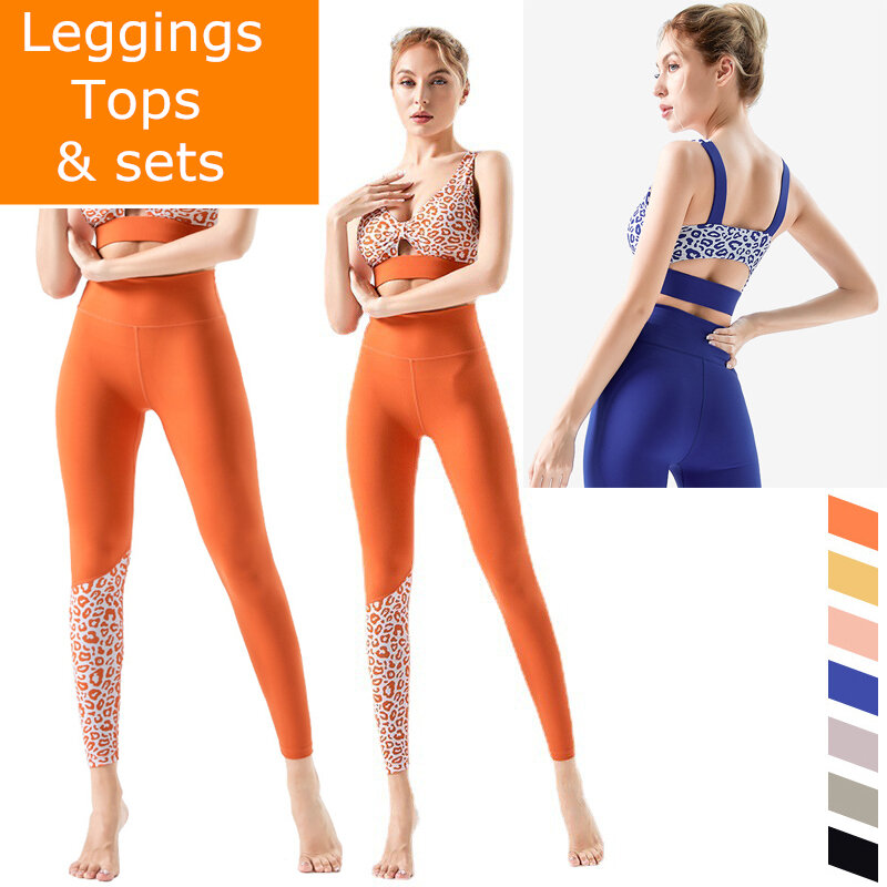 Booty Lifting Seamless Leggings for Women Leopard Print Fashion Patchwork Workout Clothing Sets High Rise Sport Leggings Tops