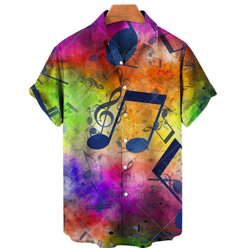 Camisa con estampado musical para hombre, camisa informal de manga corta con un solo botón, Hawaiana de lujo, cómoda y elegante, top de playa, 2024