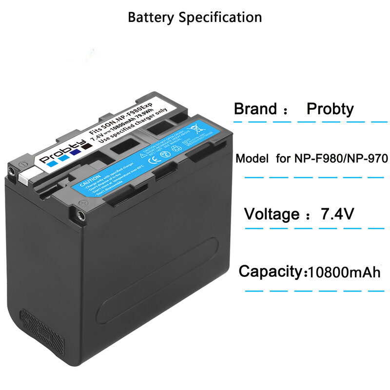 Probty-batería NP-F980 NPF960 NP F970 con salida de carga USB, 10800mAh, NP-F970, para Sony PLM-100, CCD-TRV35, MC1500C