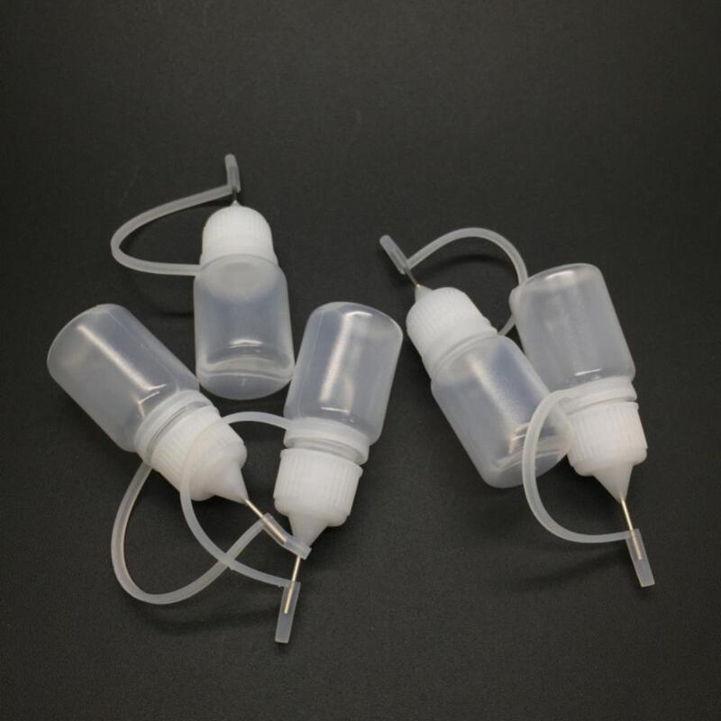 Plastic Squeezable ponta aplicador garrafa, conta-gotas recarregáveis com tampas ponta agulha para cola, PE, 5ml, 10ml, 20ml, 50ml, 5pcs