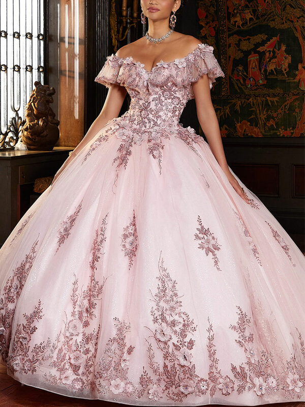 Vestido De quinceañera rosa/Lila De lujo, flores florales 3D, vestido De Baile De Princesa, dulce 15 Vestidos De XV Años, vestido De fiesta con lazo grande, 2024