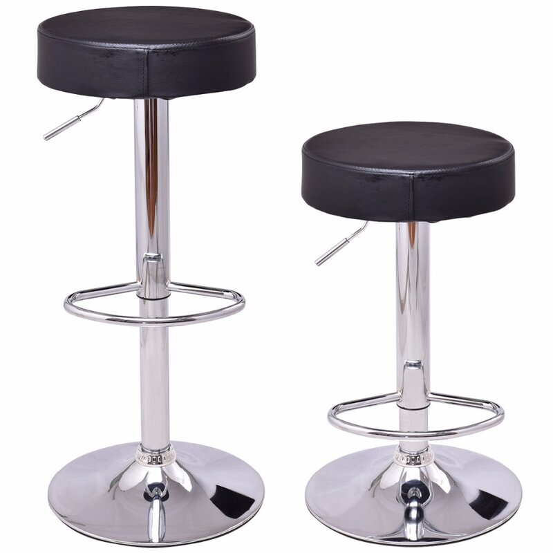Goplus набор из 2 круглых кожаных бартных стульев, регулируемые гидравлические поворотные барные стулья черного и белого цвета