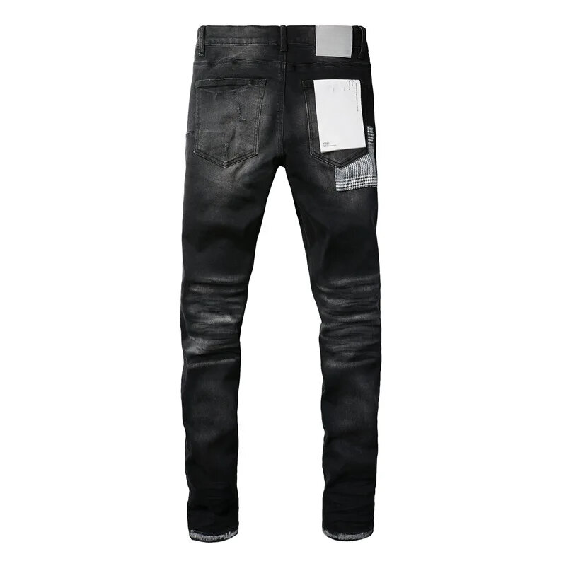 Ungu ROCA merek Jeans Fashion kualitas tinggi hitam tertekan mode kualitas tinggi perbaikan rendah naik celana Denim kurus