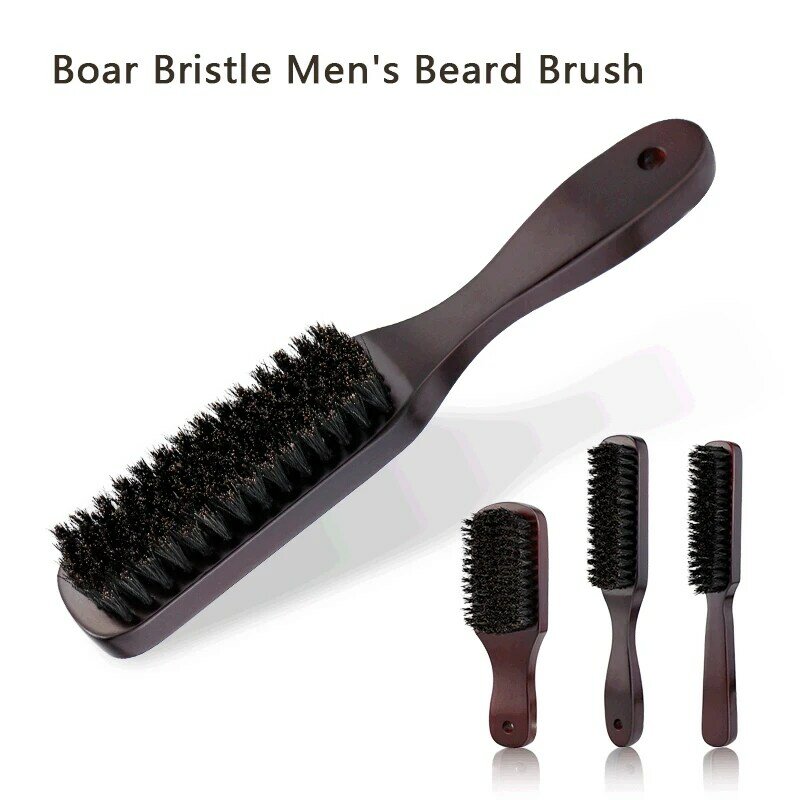 1Pcs Hair Brush Wood Handle Boar Bristle Beard Comb Styling Detangling Straighten Brown Boar Bristles Massage Comb