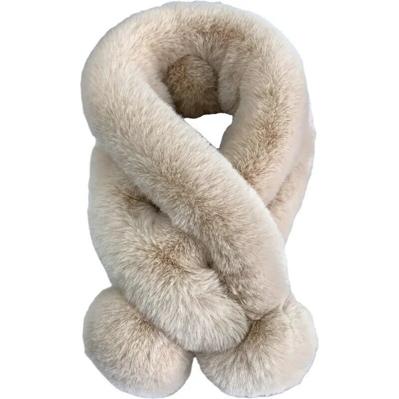 Scarf Female Autumn and Winter New Fur Rabbit Fur Plush Thick Warm Scarf Solid Color Fur Ball Cross Student Children