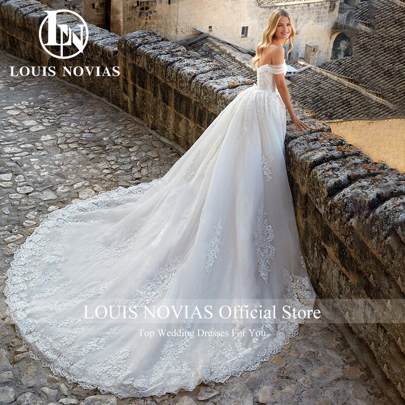 لويس نوفيا-فستان كرة للنساء ، فساتين زفاف رومانسية ، زهور مزينة بالخرز ، كم قبعة ، *