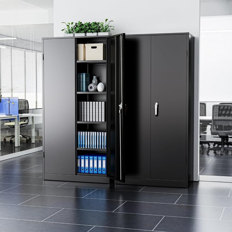 Metal Storage Cabinet, 72" Black Locking Storage Cabinets with Doors and 4 Shelves, Steel Lockable File Cabinet Metal Locker