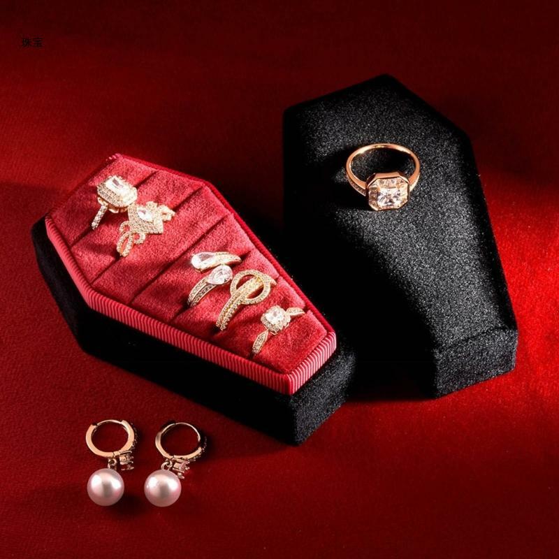 Caixa armazenamento joias forma caixão, brinco, anéis, colar, caixa exibição