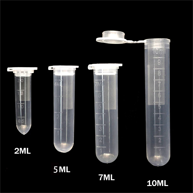 실험실 용품 샘플 투명 마이크로 플라스틱 원심분리기 튜브 테스트 튜브 클립, 실험실 용기 뚜껑, 2ml, 5ml, 10ml, 10PCs