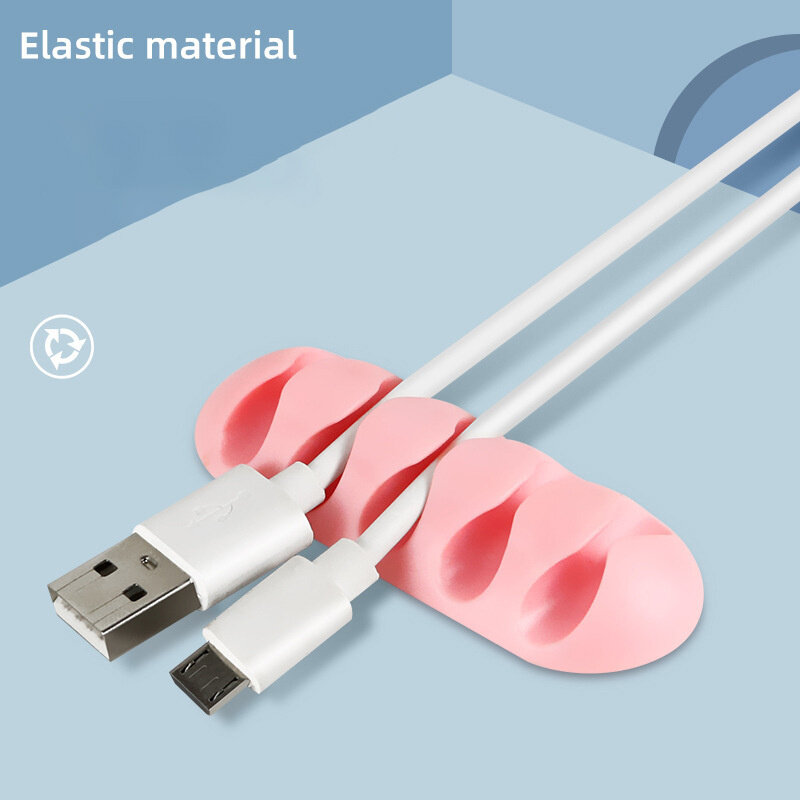 Organizador de cables USB de 5 agujeros, abrazadera de Cable, soporte para auriculares, Clip de silicona, línea de teléfono, gestión de escritorio