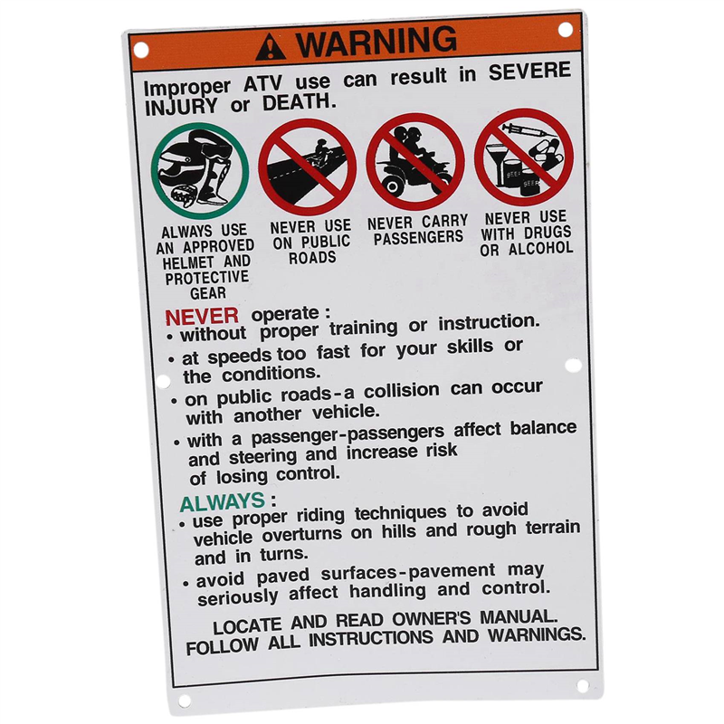 ヤマハ、ステッカーラベル、ラプターブラスター、バンジー用のアルミニウム製警告ステッカー