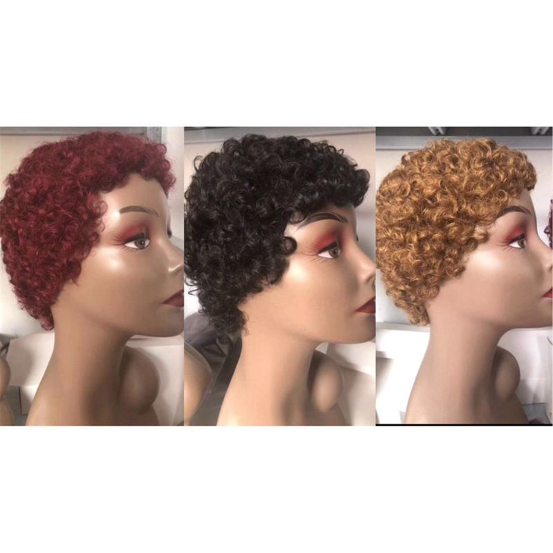 Дешевый короткий вьющийся парик для женщин, бразильский хиар, вьющийся короткий человеческий парик, красный