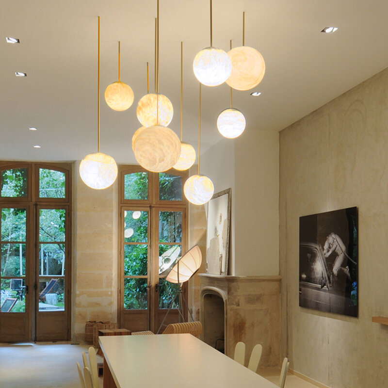 Customized Design Modern Linearity Alabaster Chandeliers Kitchen Lighting Pendant Hanging Marble Pendant Light