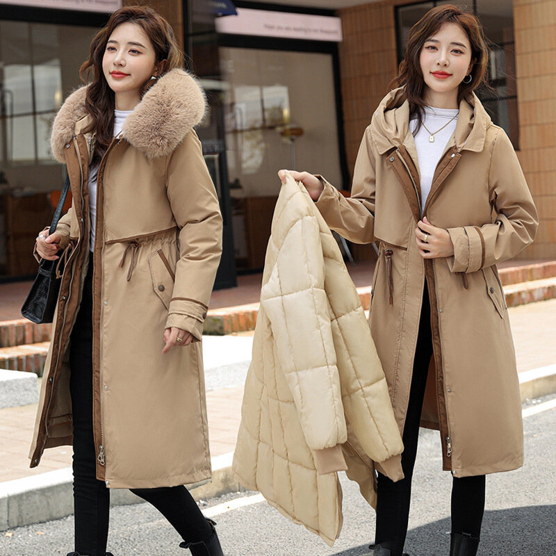 Women Parka Winter Jacket 2024 New Snow Wear Long Parkas Fur Hooded Jackets Female Fur Lining Thick Distachable Puffer Coat