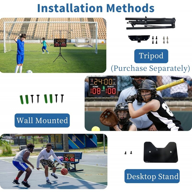 Marcador de baloncesto electrónico con zumbador, marcador Digital con control remoto, marcador de puntuación portátil, alimentado por batería, alto brillo S