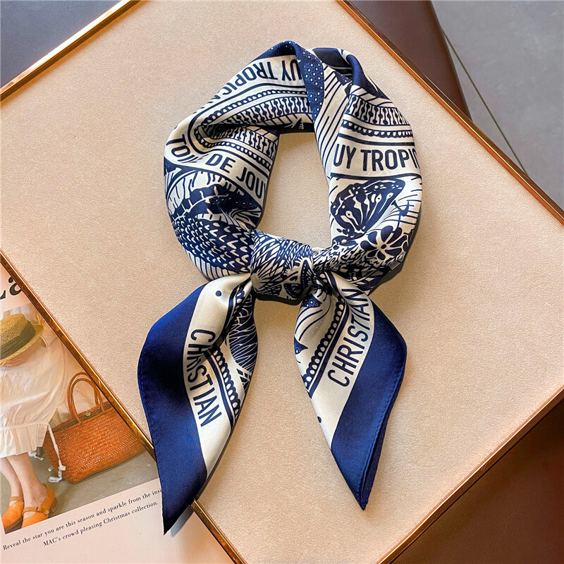 Mode 70Cm Satijn Zijde Sjaal Voor Vrouwen Luxe Merk Afdrukken Vierkante Sjaals Office Lady Halsdoek Shawl Wraps Haarbanden lint
