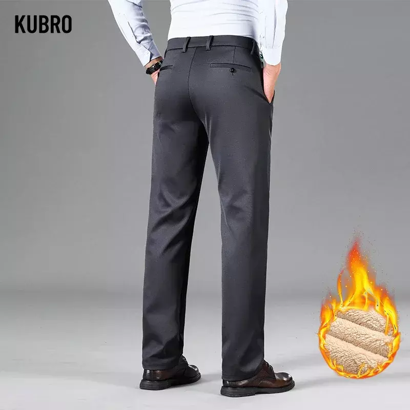 KUBRO codzienne męskie spodnie jesienno-zimowe wełniany polar ciepła moda nowe proste luźne męskie spodnie biznesowe eleganckie miękkie spodnie