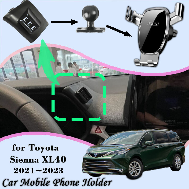 Suporte do telefone móvel do carro para Toyota Sienna, navegação GPS, acessórios do carrinho, rotação de 360 °, XL40, LE, XLE, XSE, 2021-2023