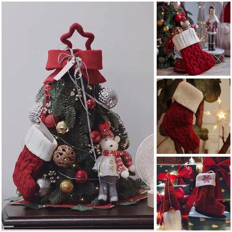 Knitting Snowflake Paw Stocking para decoração de casa, Natal Socks, Xmas Tree Ornament, Storage Bag, 1Pc