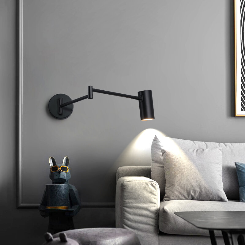 Nordic lampu dinding LED Modern kiri kanan putar lampu dinding untuk kamar tidur ruang tamu belajar ruang makan rumah dalam ruangan lampu dinding tangga