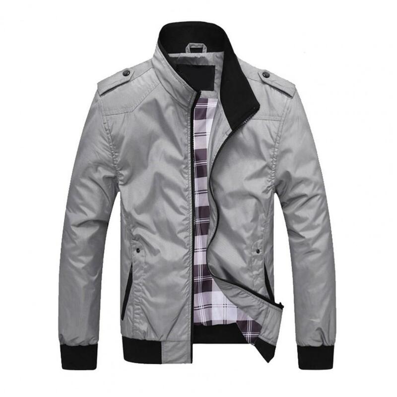 Cappotto da uomo tinta unita colletto alla coreana giacca a molla con cerniera allentata per l'uso quotidiano