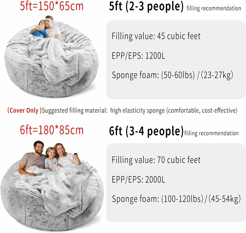 Cobertura grande e redonda para saco de feijão, cobertura de sofá-cama apenas, sem enchimento, macio, macio, lavável, pv, para adultos