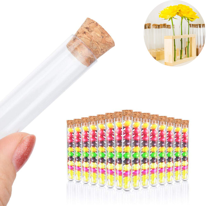 Fuchsia-Tubes à essai de laboratoire en plastique transparent, fournitures de laboratoire avec bouchons en liège, cadeau de faveur de mariage, stockage de tubes, beaucoup