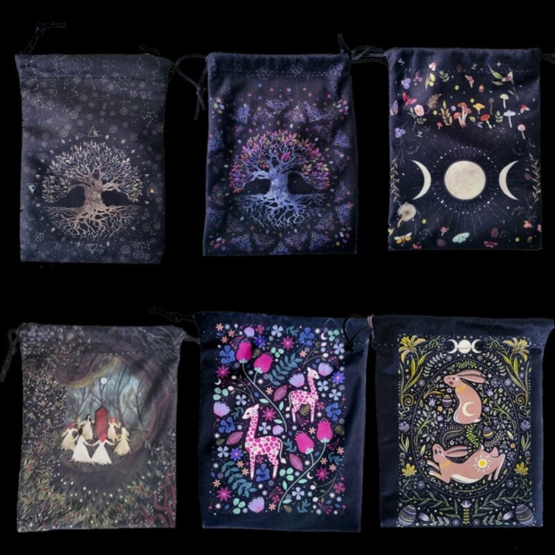 Velvet Moon Phase Tarots Oracle Cards Storage Bag Runes Constellation Witch Divination Accessories Jewelry Dice Drawstring Bag