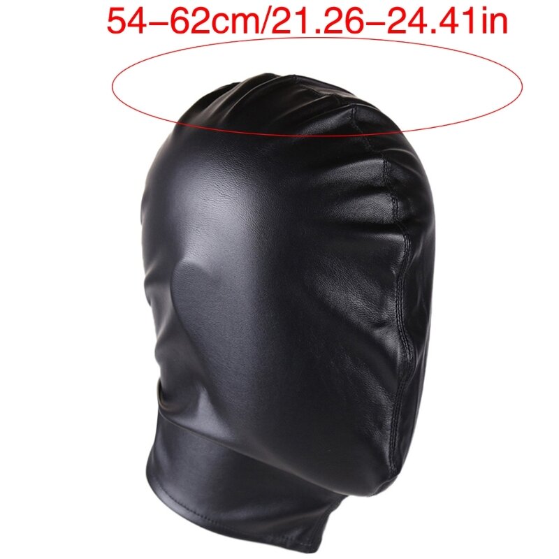 Black PU Head Cover with Adjustable Tie Balaclava Face Mask Couple Play Black Head Wrap Full Hood Costume