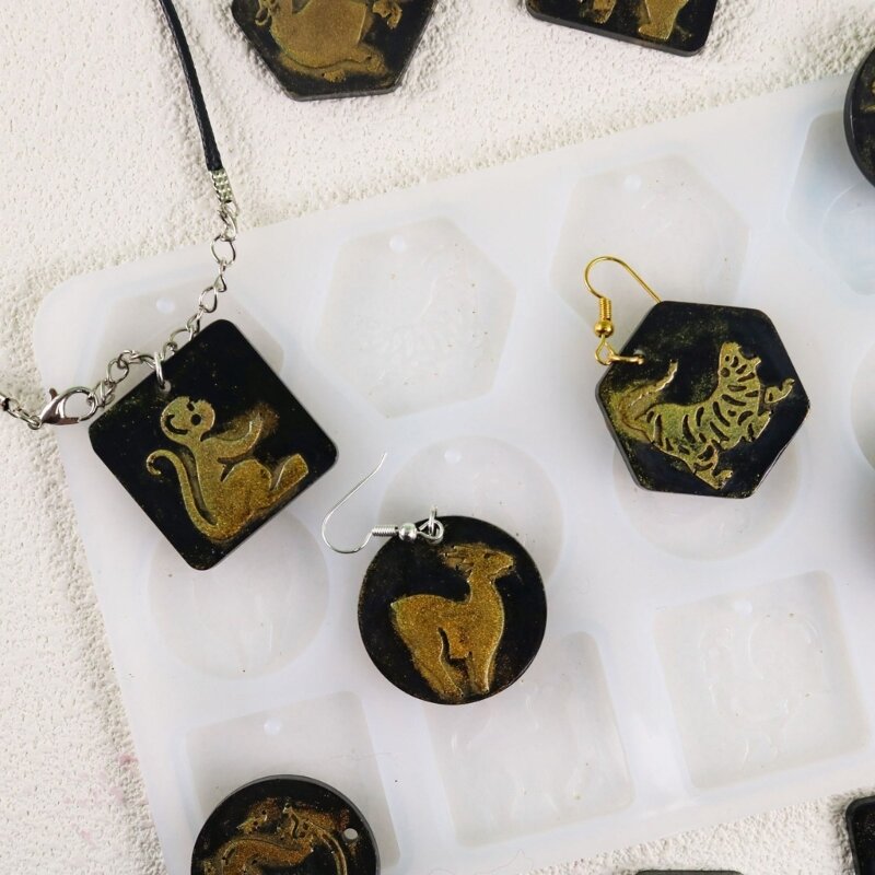 Moule à pendentif en Silicone du zodiaque chinois, bricolage, boucles d'oreilles, porte-clés, collier, bijoux, 517F