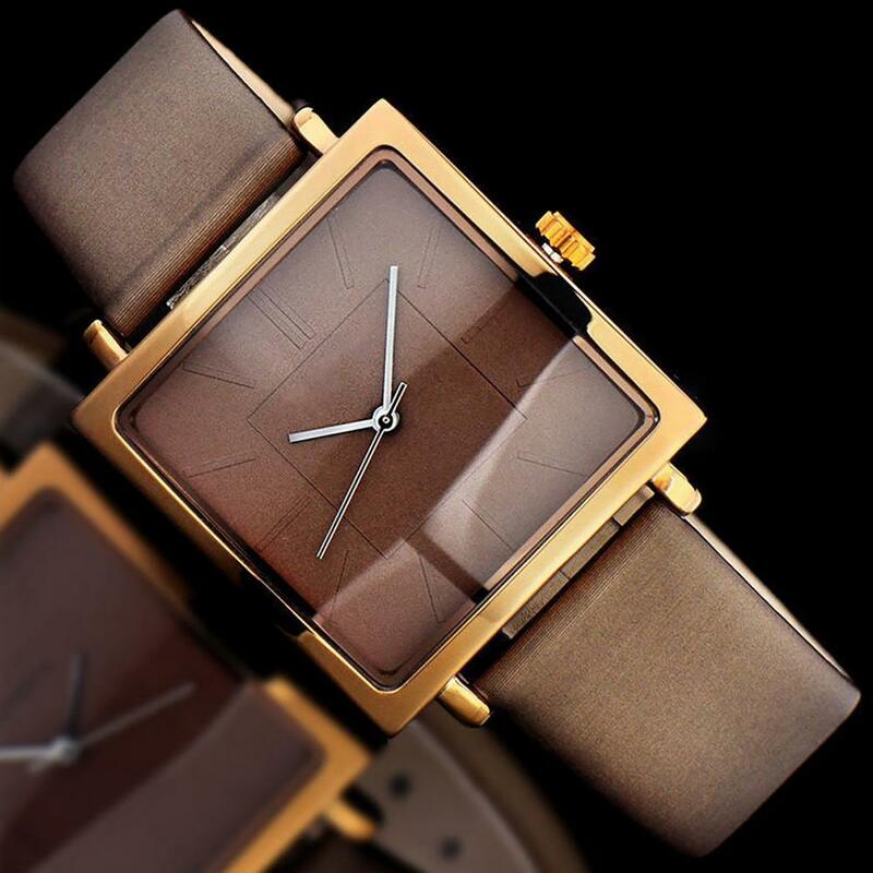 Zegarek ze sztucznej skóry analogowy kwadratowa tarcza damski kwarcowy nowy Unisex mężczyźni stylowe elegancka na ramiączkach godziny