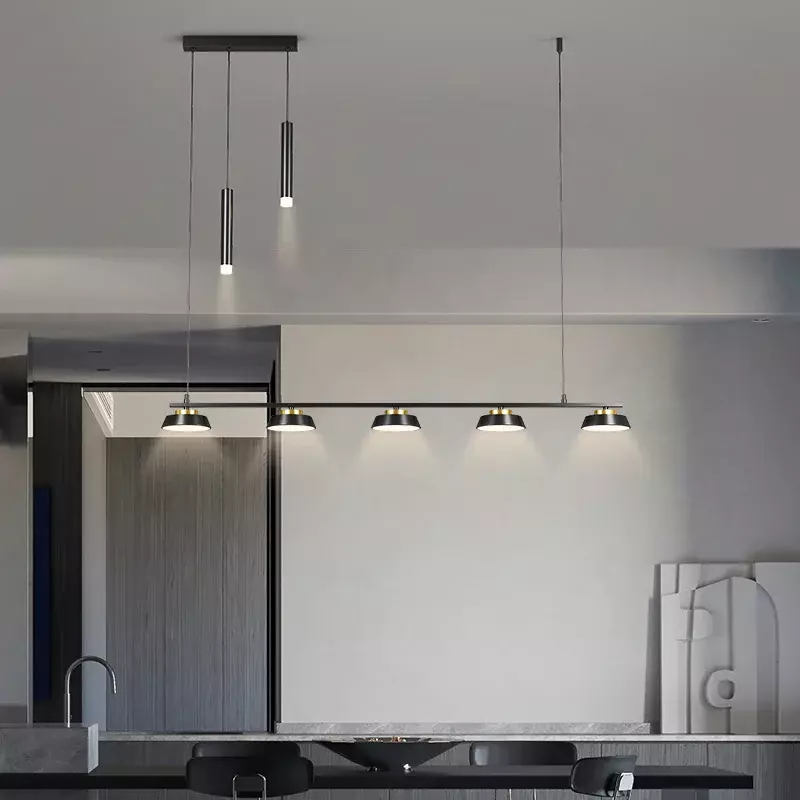 Eenvoudige Led Kroonluchter Voor Eetkamer Met Schijnwerper Keuken Lange Tafel Zwart Plafond Hanglamp Neutraal Licht Decor