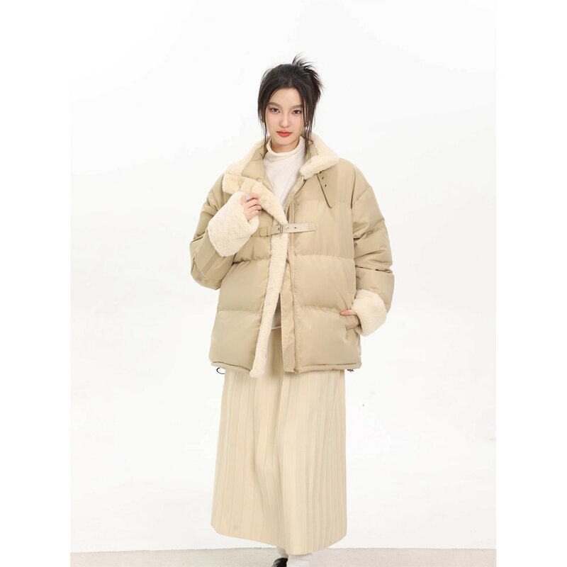 여성용 빈티지 램스울 스탠딩 칼라 스플라이싱 코튼 코트, 지퍼 재킷, 두꺼운 따뜻한 코튼 코트, 가을 및 겨울 패션