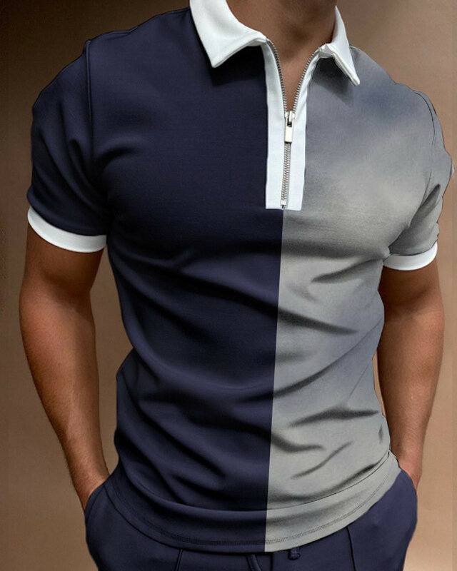 2021 novos homens polo camisas verão de alta qualidade moda casual manga curta listrado zíper lapela polo S-3XL